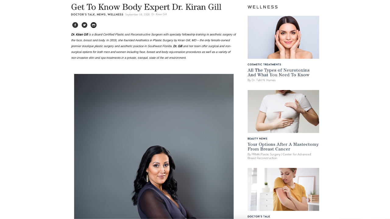 Dr Gill is interviewed by Haute Living.